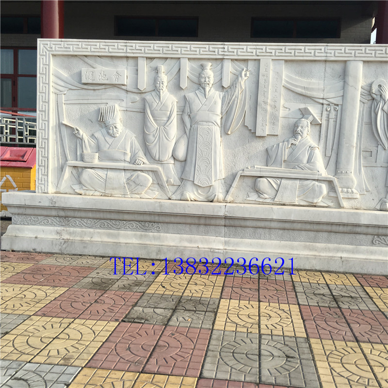 汉白玉古代人物浮雕影壁墙广场雕塑厂家