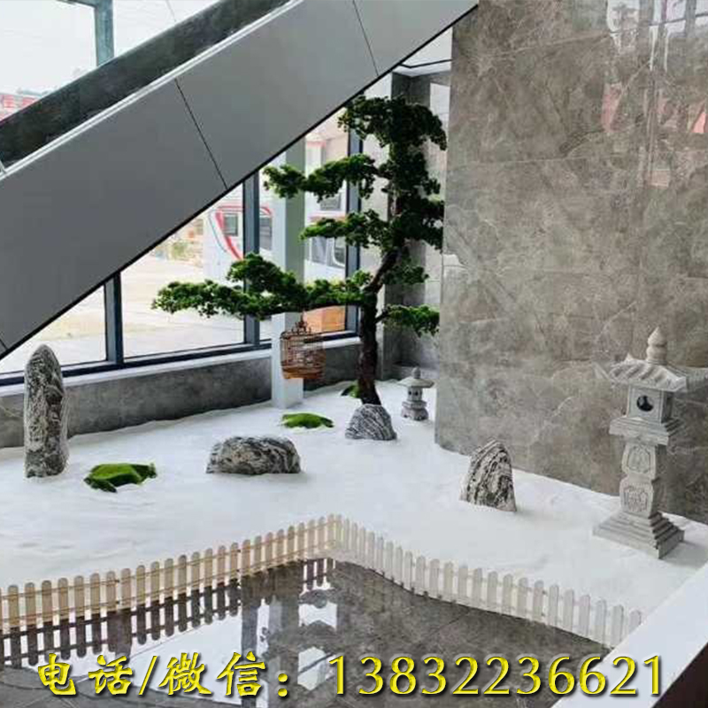 新中式泰山石切片组合造景庭院室内楼梯间雪浪石原石微景观小石头